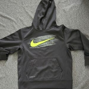 Nike Kids Charcoal Hoodie with Neon Yellow Swoosh
